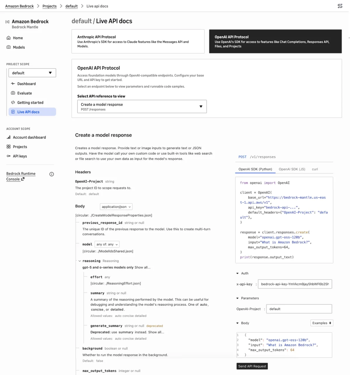 Try the new console experience in Amazon Bedrock, optimized for Anthropic- and OpenAI-compatible APIs | Amazon Web Services