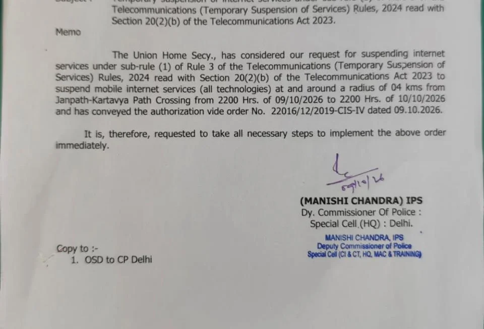 Digital Blackout: MHA Imposes "Top Secret" Internet Suspension in Central Delhi Amid Rising Tensions