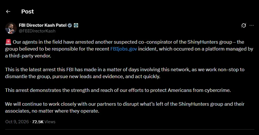 FBI Crackdown Intensifies: Third Suspect Arrested in Pennsylvania Amid Fallout from Massive ShinyHunters Data Breach