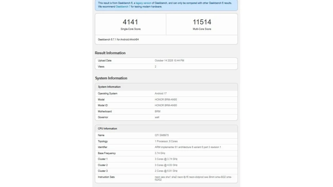 Honor Win2 Series Spotted on Geekbench: Flagship Power, Snapdragon 8 Elite Extreme Gen 6, and MagicOS 11 Detailed Ahead of October 21 Launch