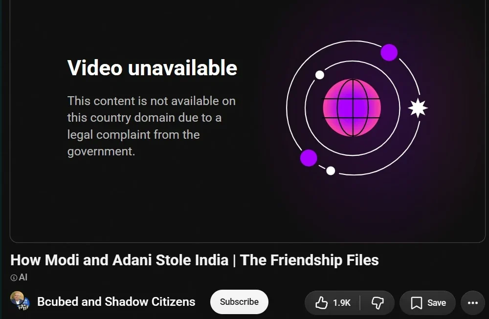 YouTube Blocks Sabeer Bhatia’s Video Essay on Modi and Adani in India Amid Escalating Online Censorship Concerns